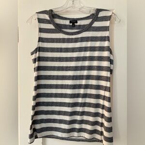 Talbots Striped Sleeveless Blouse Tank Top Braided Collar Size Small Gray White